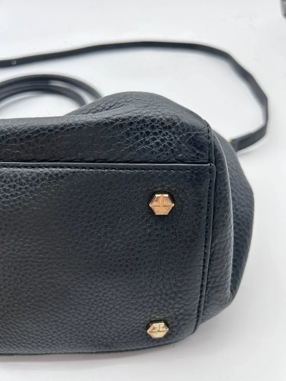 Tory Burch Black Pebbled Leather Satchel Crossbody Bag Gold Hardware